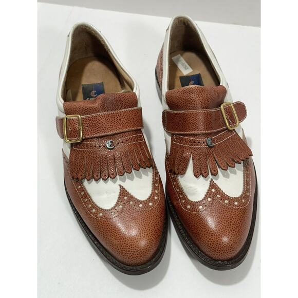 Callaway Golf Shoes‎ Men\'s 9.5 Brown White Wing Monk Strap Buckle Spikes Italy main image 8